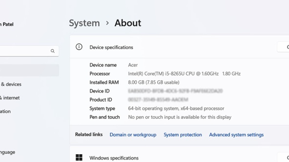 checking PC specs in windows 11