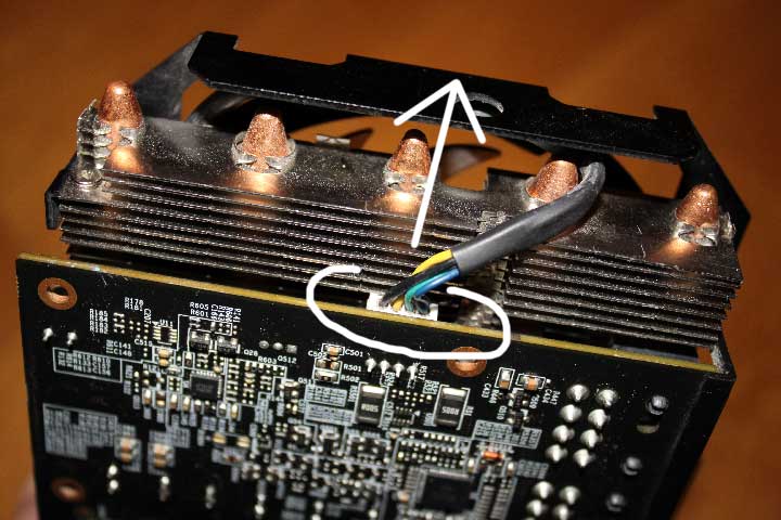 Fan power cable in the graphics card