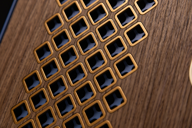 Wooden panel and brass mesh on a custom case