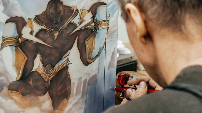 Artistic painting on a computer panel