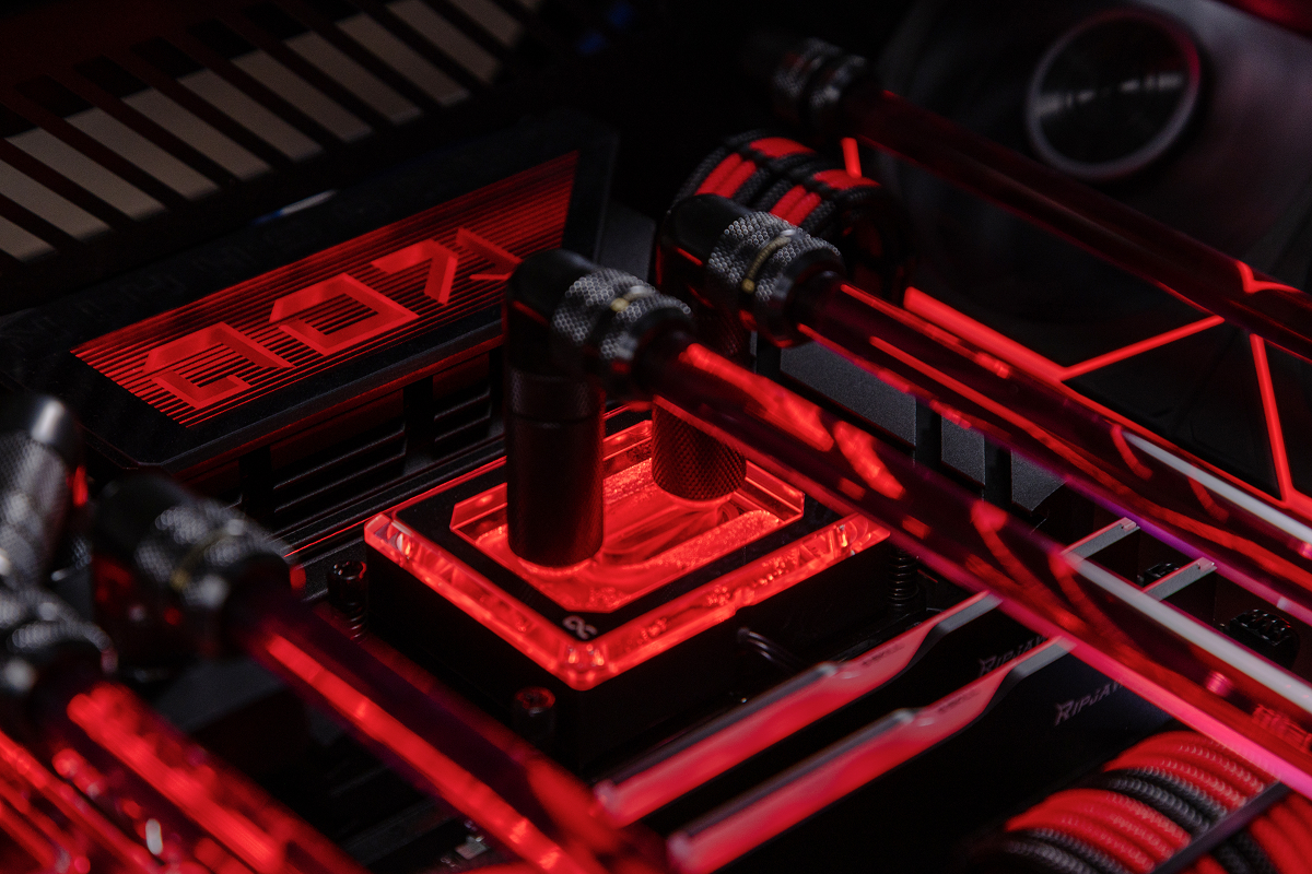 CPU water block and acrylic tubing with EK-CryoFuel Red