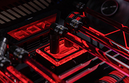 CPU water block and acrylic tubing with EK-CryoFuel Red