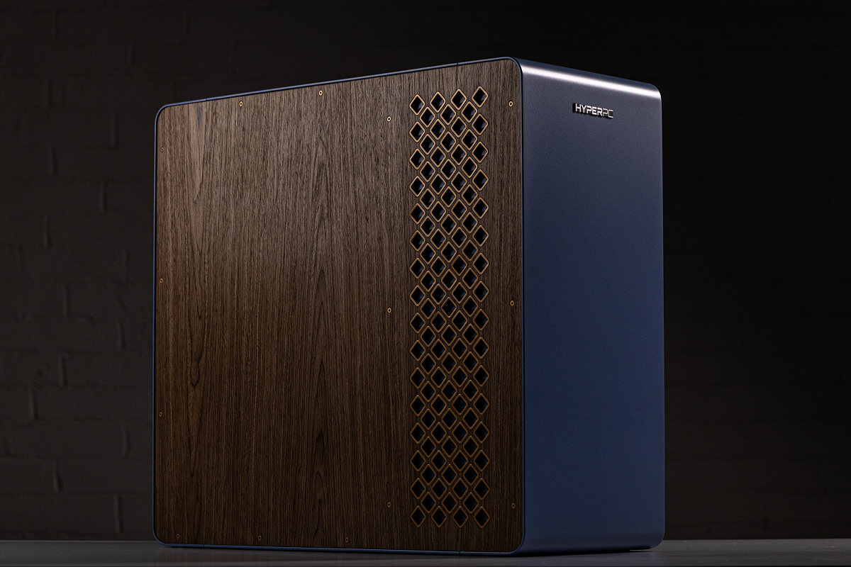 HYPERPC CONCEPT X — walnut wood panels and brass mesh