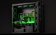 Corsair Obsidian 1000D after a full upgrade: neon-green custom loop and RTX 5090
