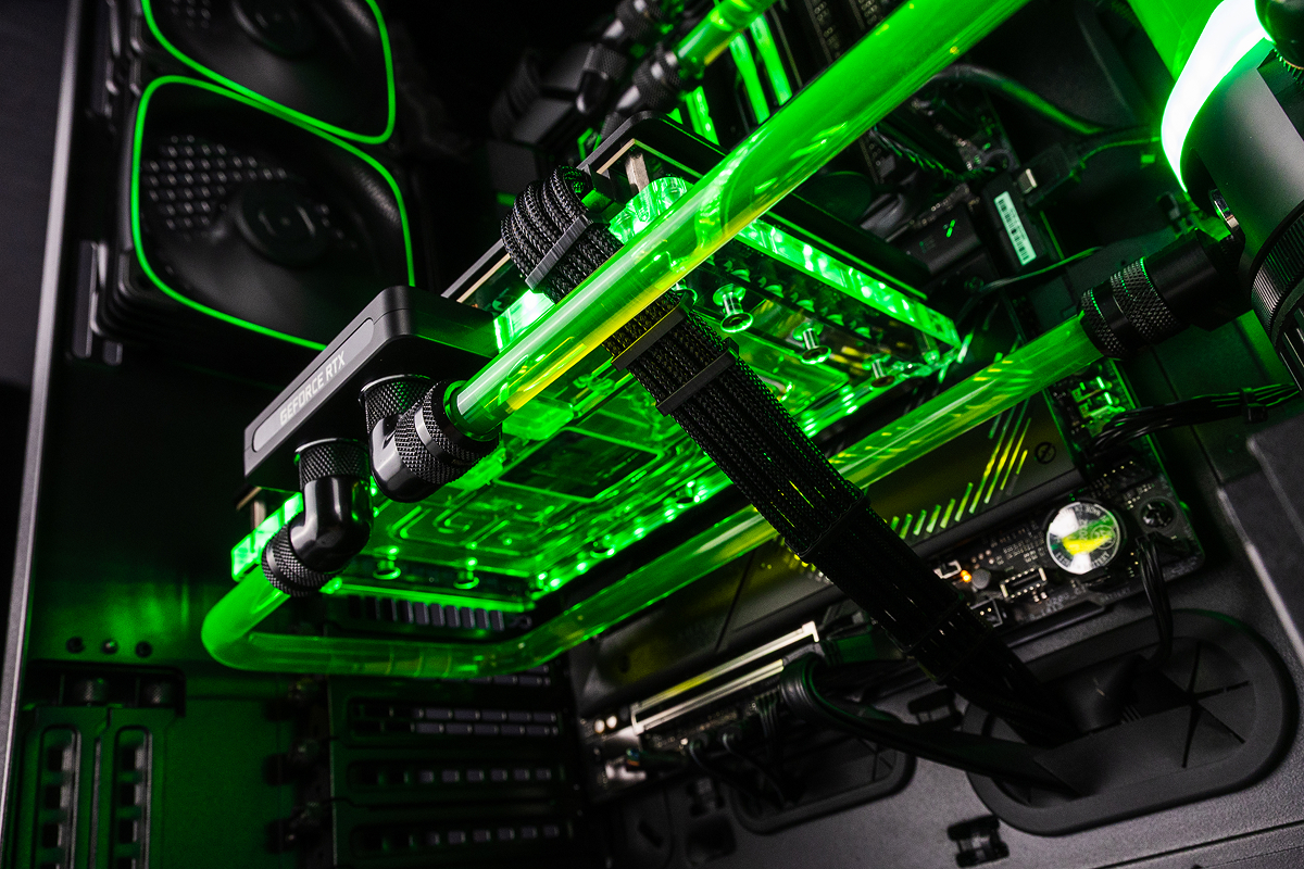 Custom Palit GeForce RTX 5090 GameRock water block and clean cable management