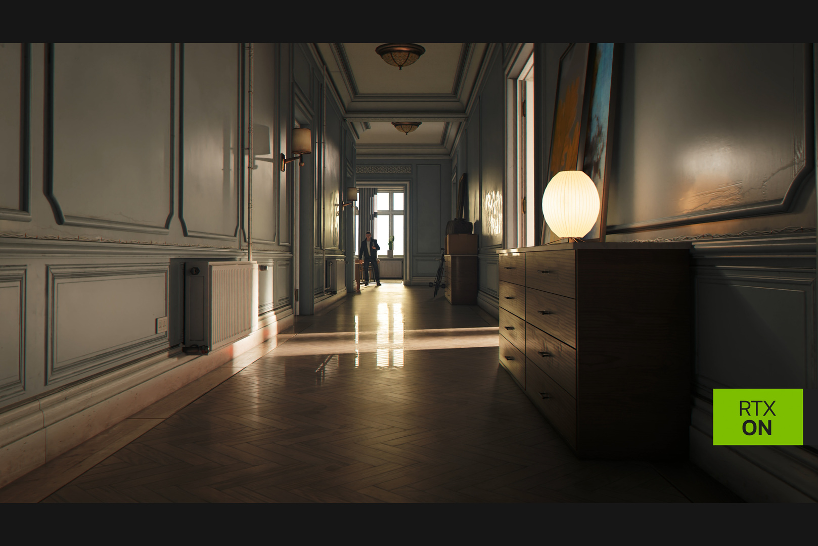 007 First Light corridor scene with RTX and DLSS 4.5 Ray Reconstruction