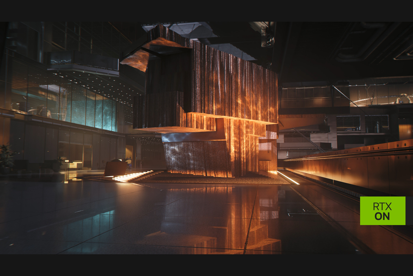 Path-traced lighting and reflections in a 007 First Light interior