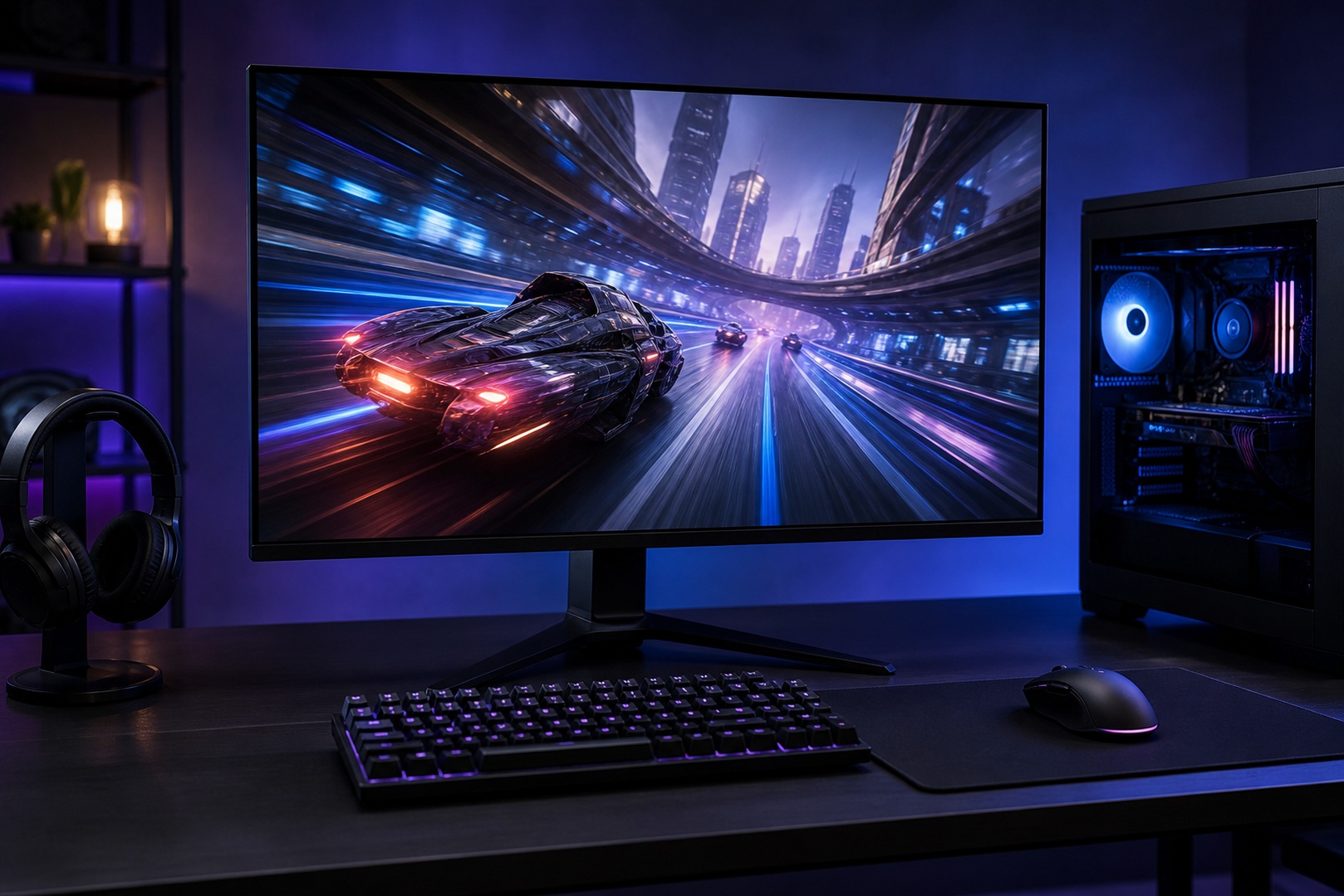 A monitor using AMD FreeSync to display smooth gameplay without screen tearing.