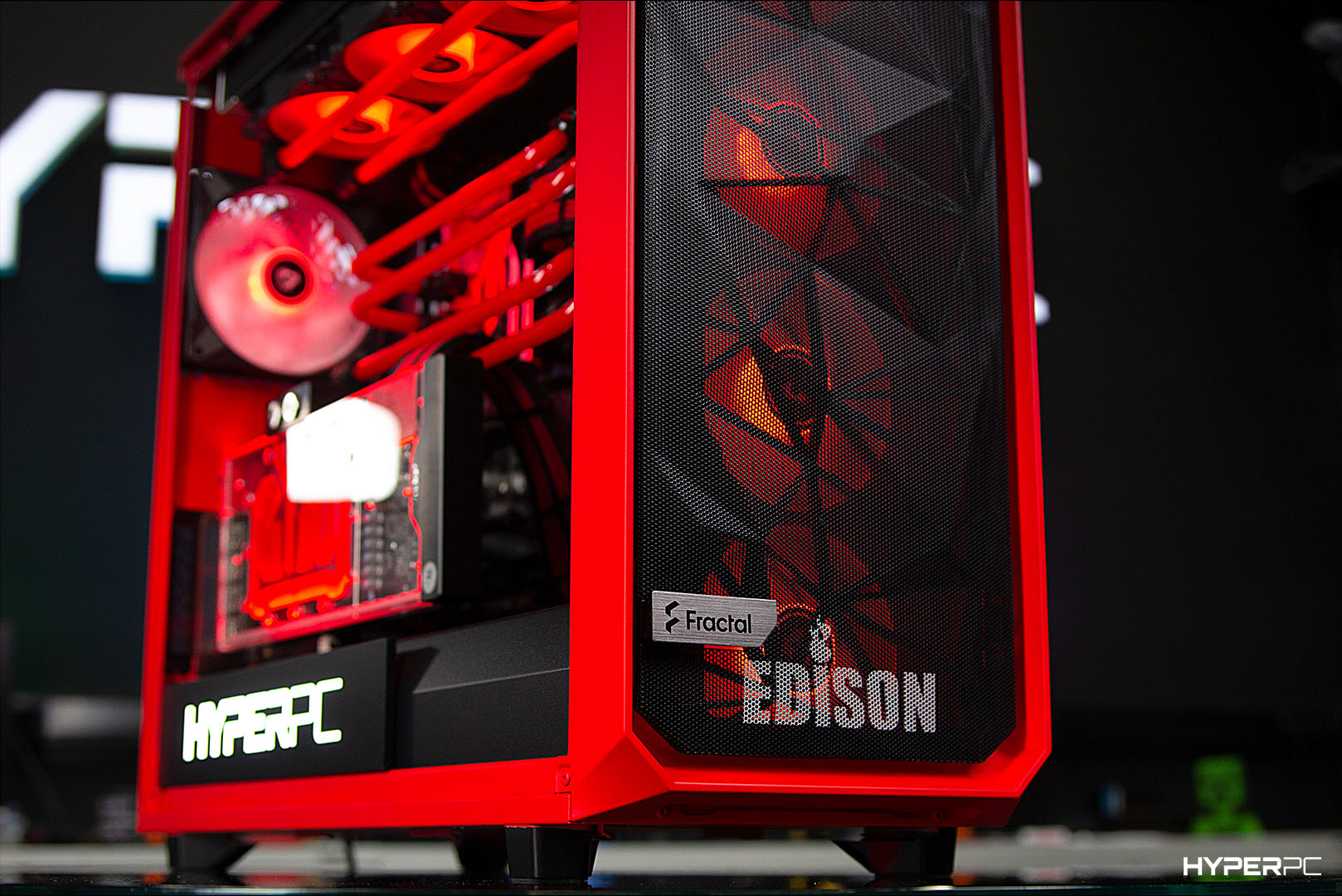 Custom-painted red HYPERPC computer case
