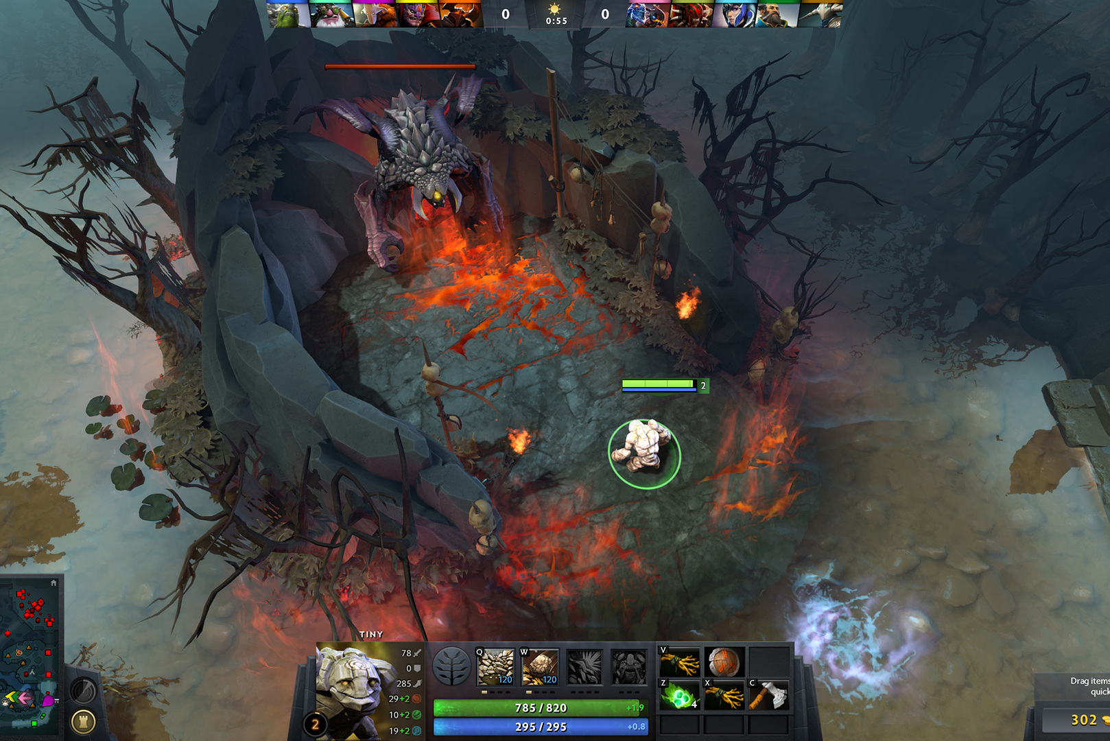 A large-scale hero battle in Dota 2