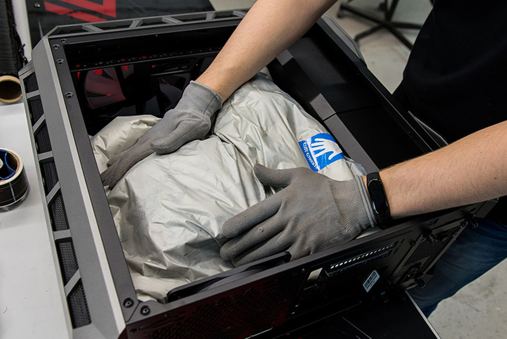 Packaging a finished PC before shipping it to the customer