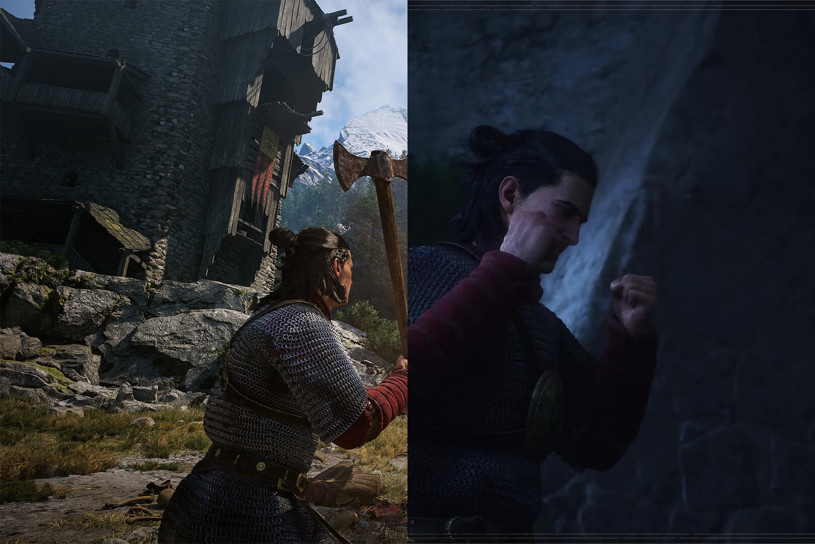 Day and night in The Blood of Dawnwalker, a collage of official frames