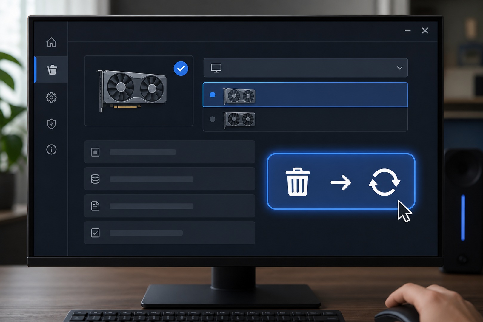 The Clean and restart button in the DDU interface with an NVIDIA or AMD GPU selected.