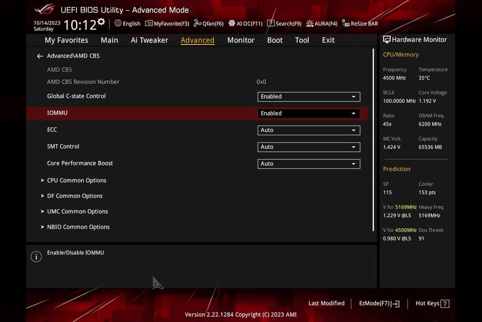 AMD CBS section in motherboard BIOS with IOMMU enabled