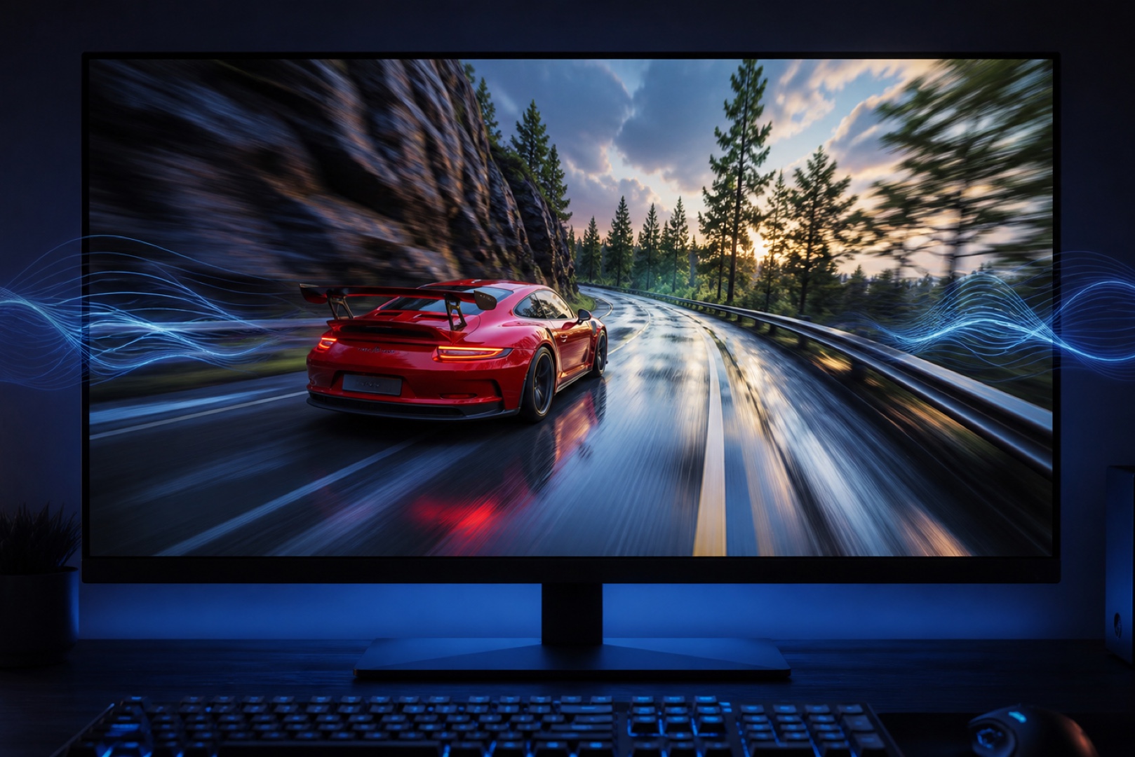 A gaming monitor using VRR adaptive sync for smooth, tear-free gameplay.