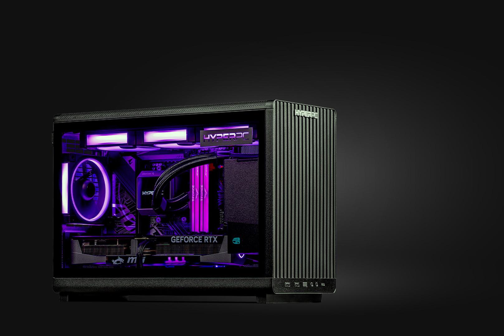 A HYPERPC LUMEN gaming PC in a black case
