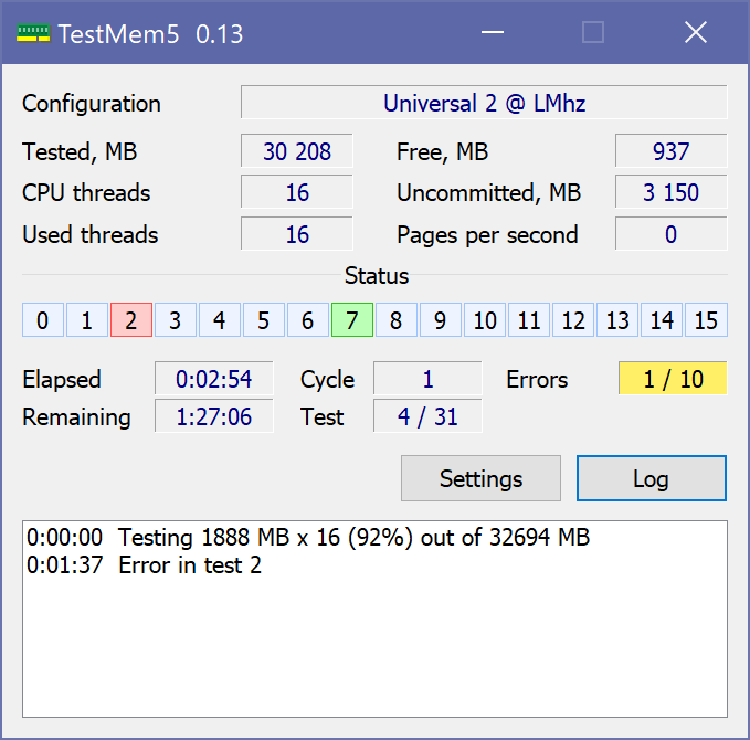 Memory stability testing in TestMem5