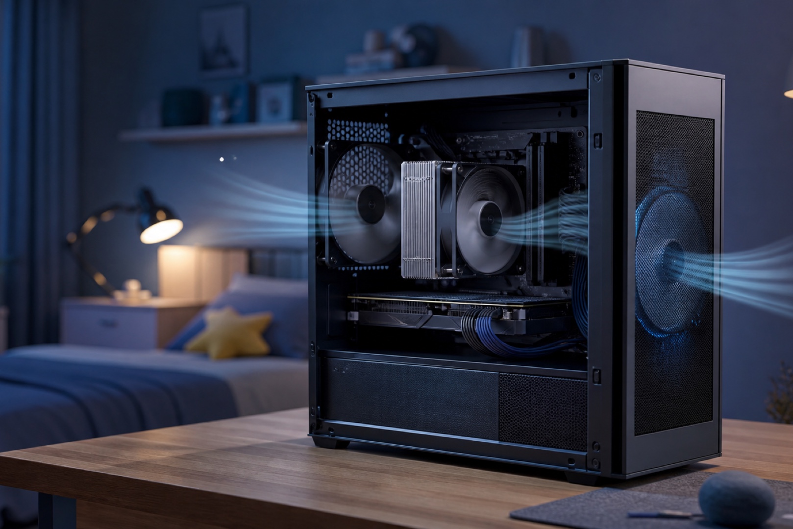 A quiet PC with well-designed cooling for a child’s room.