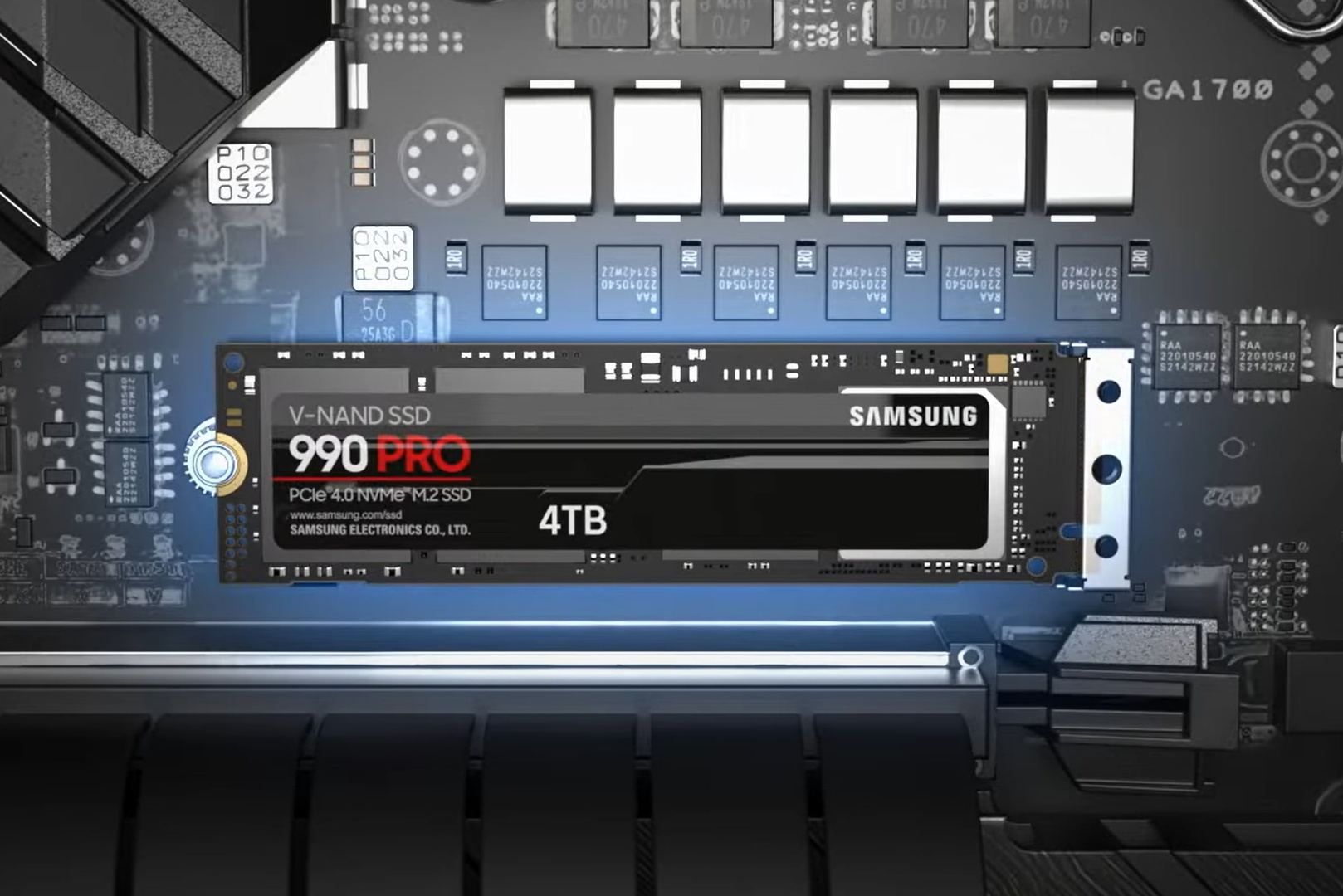 PCIe 4.0 NVMe M.2 2280 SSD installed in a motherboard slot