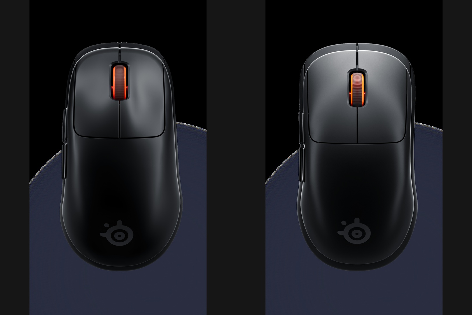 SteelSeries Sensei Pro and Rival Pro side by side: symmetrical and ergonomic shapes