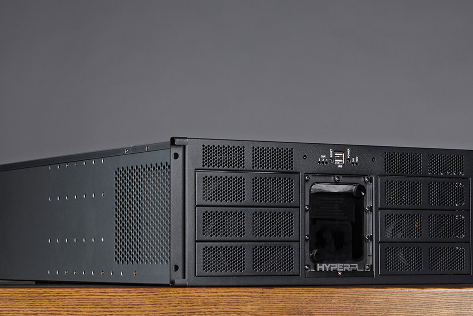 HYPERPC rack-mount workstation chassis with perforated panels