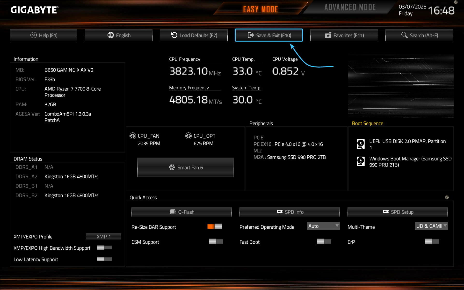 تفعيل XMP وEXPO في BIOS Gigabyte